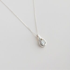 Sterling Silver Clear Crystal Pendant Chain Necklace Round Teardrop Shape 925